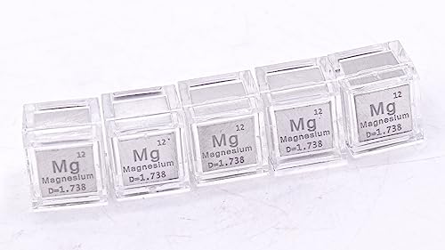 Image of 0.39 inch 10mm Magnesium Metal Cube Mg up to 99.9% Pure Periodic Table Element Engraved Density Collection Science Education Display Block Cube + Acrylic Case Box - 1PC