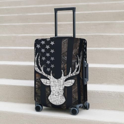 American Flag Deer Camo Suitcase Cover Fashion Luggage Covers Anti-Scratch Elastic Lightweight Protector For Travel Outdoor Large3