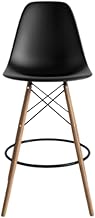 Counter Height Armless Bar Stools, Set of 4,Contemporary Midcentury Barstools, Kitchen Counter Stools, Back Seat and Foot Rest (Black)