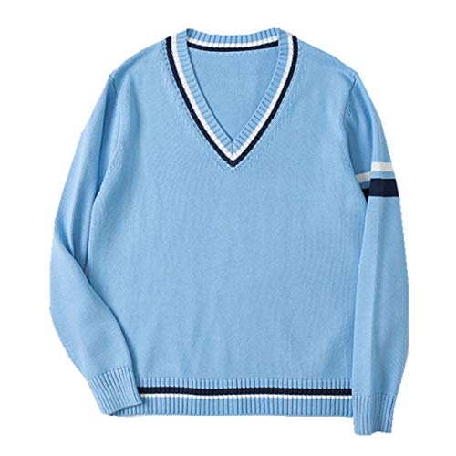 WOOKIT Paare gestrickte Gilets Westen Herbst Winter verdicken Pullover Langarm Niedliche V-Ausschnitt Schuluniform Strickpullover-Hellblau-XL Cover