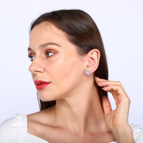 Image of Crystal Butterfly Earrings,Inlaid with Zirconia,Hypoallergenic Children's Diamond Silver Earrings,Birth Gift Birthday Valentine's Day Mother's Day Graduation Gift