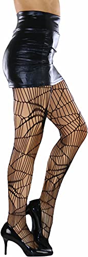 Image of ToBeInStyle Women's Spiderweb & Crawling Spider Print Hosiery Tights & Thigh High Stockings