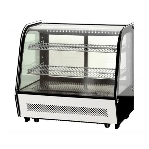 ROMUX® Vitrina Pastelera Expositora Refrigerada 2 Estantes con 2 Puertas Correderas Plata 120 Litros Ventilada | Vitrina Sobremesa Cristal Curvado