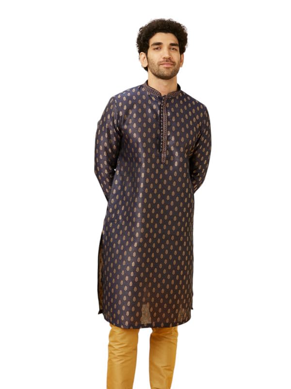 Image of Manyavar Men's Jacquard Hand Embroidered Kurta Set (2pcs)