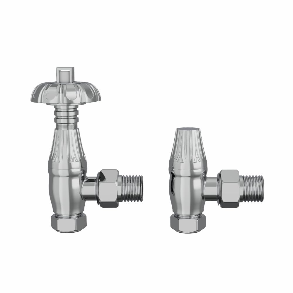 Nrg Chrome Traditional Antique Angled Central Heating Radiator Valve 15Mm Thermostatic Lockshield Valves