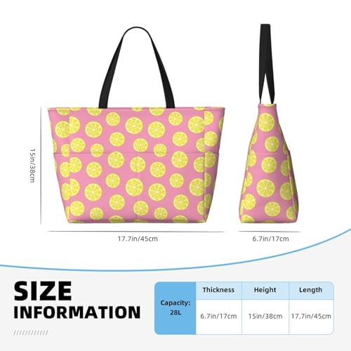 Large Beach Bags Water-resistant Sandproof - pink Lemon Cute Beach Tote Bags for Women with Zipper2