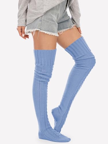 Image of YELAIVP Women's Cable Knitted Thigh High Boot Socks Extra Long Winter Stockings Over Knee Leg Warmers