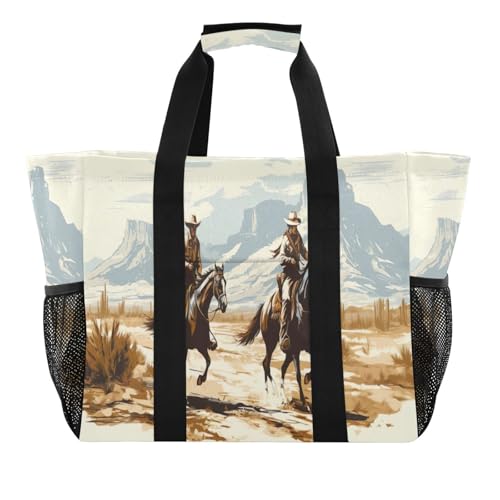 Desert Cowboy Waterproof Tote Bag,Multi-Purpose Kitchen Reusable Grocery Bags, Travel, Beach & Laundry Organizer 15.4 X 9.8 X 12.8 inch