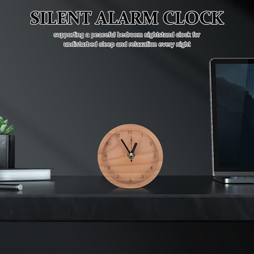 Reloj de escritorio redondo de madera analógico y compacto para estanterías 8