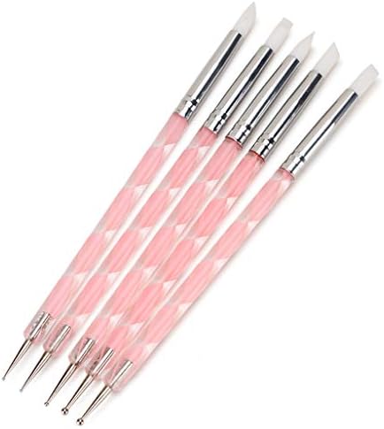 HuiDao 5Pcs Nail Art Dotting Tools Nail Silicone Brush Dual Head UV Gel Dotting Drawing Painting Pen Clay Sculpting Drawing Tools (Clear & Pink)