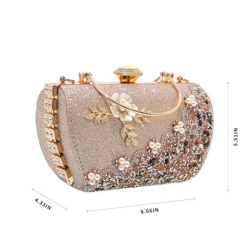 Women's Luxury Crystal Rhinestone Diamond Pearl Metallic Flower Evening Wedding Handbag2