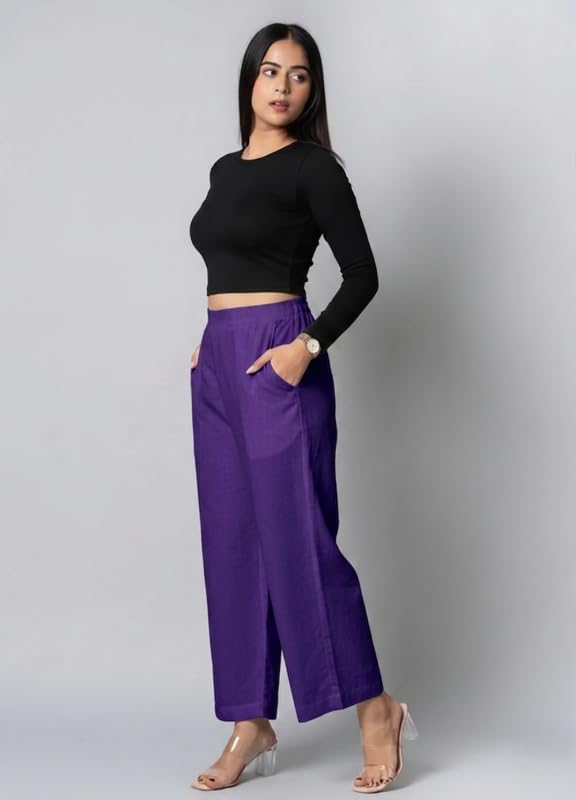 Image of Moirai Pure Cotton Wide Leg Women Trouser Stylish Mid Rise Relaxed Straight Fit Loose Pants Casual Travel Office Formal Wear