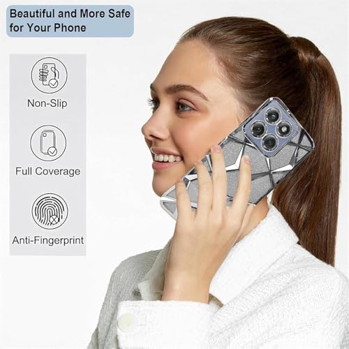 Image of VONZEE Gradient Glitter Case for Moto Edge 60 Fusion, Luxury Electroplated 3D Cube, Diamond Bling Shiny Soft TPU Clear Shockproof Women Girls Protective Phone Cover (Silver)