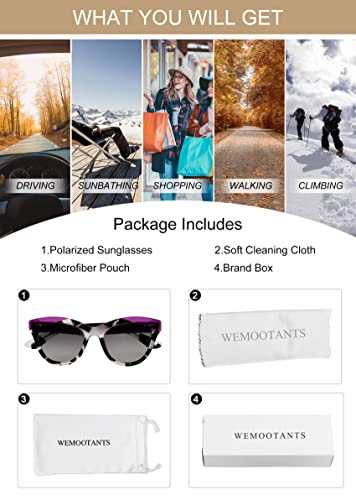 Image of Stylish Cat Eye Sunglasses for Women Polarized UV400 Protection Retro Butterfly Sun Glasses Square Design Shades Purple Tortoise Shell