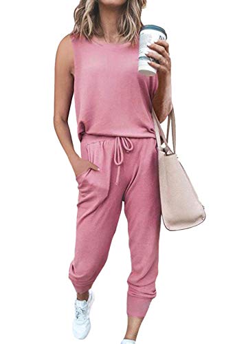 Meenew Damen 2-teiliges Sport-Outfits, langärmeliges Oberteil und Hose, Set mit Sweatsuits - Pink - Mittel Cover
