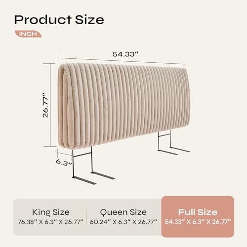 Image of Pinmoco 4.7 inch Upholstered Modern Headboard for Full Size Bed, Height Adjustable and Ergonomic Headboard, Easy Assemble, Sturdy and Durable, Faux Rabbit Fur, Light Camel