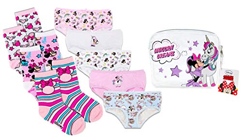 Disney Minnie Mouse y Unicornio Set de Braguitas y Calcetines para Niñas, Pack de 5 Bragas, 3...