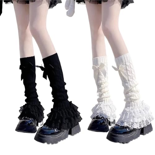 2 Pcs Lace Leg Warmers, Leg Warmers With Bows, Lolita Accessories, Kawaii Cute Y2k Bow Lace Knee Socks for Lolita