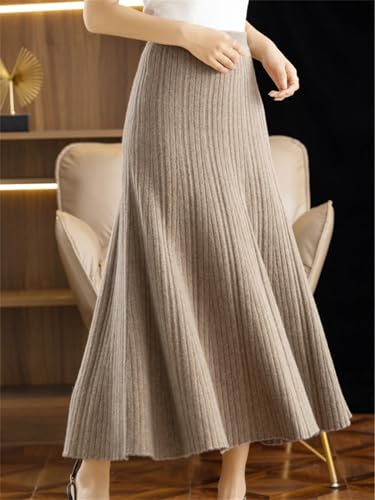 ERFMFKL Womens Sweater Pleated Skirt Merino Knit Elastic High Waist A-Line Long Skirt Soft Warm Dress4