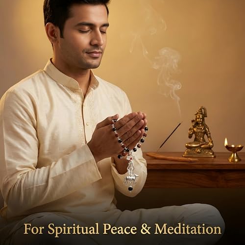 Image of Gratify Original Rudraksha & Karungali Mala 8mm 54 Beads | Spiritual Healing Mala for Protection & Focus (Karungali Rudraksha Mala) (Karungali Rudraksha Mala with Nandi Pendant)