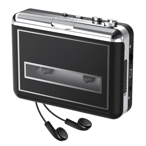 Portable Cassette Player Converter- Compact Cassette Tape Player Recorder, Convert Audio Music Cassette to MP3 Digital via USB, Compatible with Laptop/PC/MAC, 2 Power Supply Options