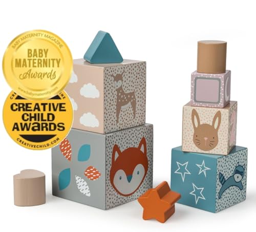 Image of Mary Meyer Leika Wooden Toys Nesting & Stacking Blocks Montessori Toys for 18+ Months Old Toddler Preschool Gifts, 3.5 x 13.5-Inches, Woodland Animals
