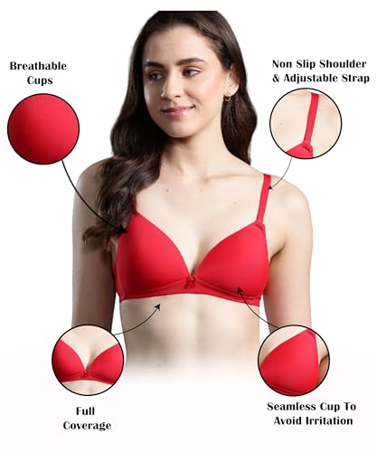 Image of EVA & JOY Women's Solid Lightly-Padded Non-Wired Full Coverage T-Shirt Bra (Pack of 1)