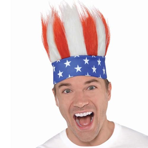 Patriotic Red, White, And Blue Crazy Hair Headband (One Size Fits Most) - 1 Pc. - Fun & Unique, Perfect Accessory for Parties, Sporting Events, and More