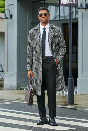 COOFANDY Men Long Trench Coat Winter Plaid Double Breasted Overcoat Peacoat - image 4