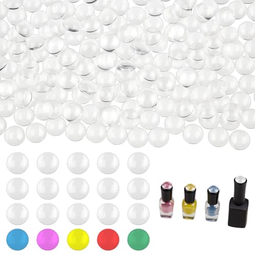 FINGERINSPIRE 200 Pz Espositore per Unghie Artificiali in Vetro Rotondo con Punte Trasparenti per Smalto per Unghie con Adesivo per Esercitarsi a Mostrare Il Colore Dello Smalto