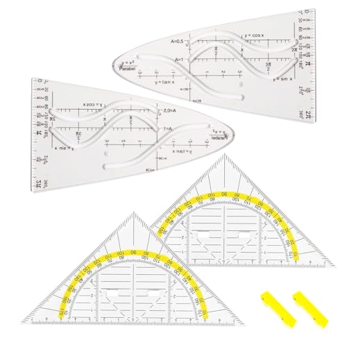 4 Stück Parabelschablone Mathe Geodreieck Grundschule Kurvenschablone Glasklar Parabel Lineal Normalparabel Schablone Kunststoff Geodreieck Geodreieck Flexibel für Studenten Büros und Designer