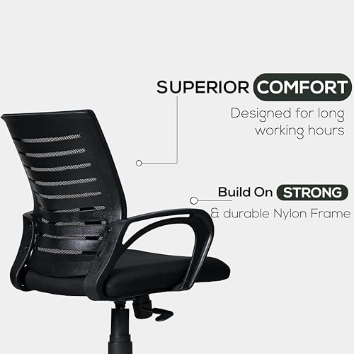 Image of Seventh Heaven Bolt Mid Back Revolving Office Chair for Work from Home, Study, and Computer Use | Heavy Duty Base | Ergonomic Mesh Design | Durable & Comfortable Seating (Black Mesh)