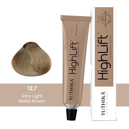Image of Yuthika Professional High Lift Creme Hair Colour 12.7 Matte Brown 50g with 30 Volume Developer 100ml Hair Color Combo