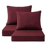 Unimatta Sunbrella Outdoor Patio Chair Cushions Set, 24" x 24", Set of 2, Water-Repellent, Fade Resistant, Deep Seat Cushion for Backyard, Couch, Sofa and Patio Furniture, Spectrum Ruby