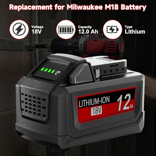 Image of 2Pack 12.0Ah Replacement for Milwaukee M18 Battery 18V High Output Battery