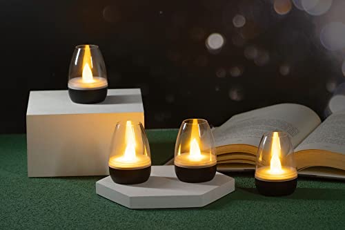 Northpoint LED Akku Lounge Lights 4er-Set mit Touchsensor Kabellos für Innen und Außen RGBW Flackereffekt mit Ladestation (Schwarz Transparent)