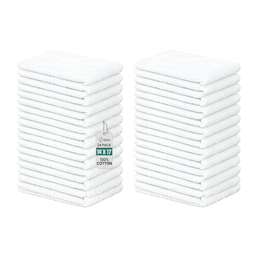 ZUPERIA Terry Towels Pack of 24 (14' X 17' Inches) 100% Cotton Terry Barmop Towels - Absorbent & Durable Bar Rags, Multipurpose Cleaning Rags for Home, Automotive & Garage Cleaning Supplies (White)