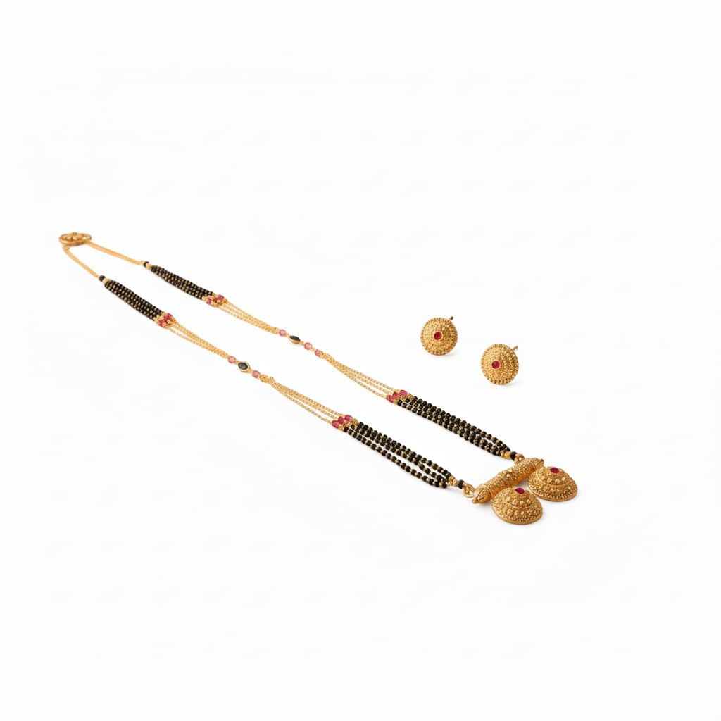 Gold-Tone Black Beads Mangalsutra Set with Gold Ball Center & Stud Earrings for Women-image-16
