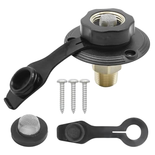 Image of Saihisday Flange RV Fresh Water Inlet, 3 /4 NH Female to 1 /2 NPT Male RV City Water Inlet with Check Valve, RV Water Connection Inlet with Dust Plug for RV Camper Motorhome Trailer Marine