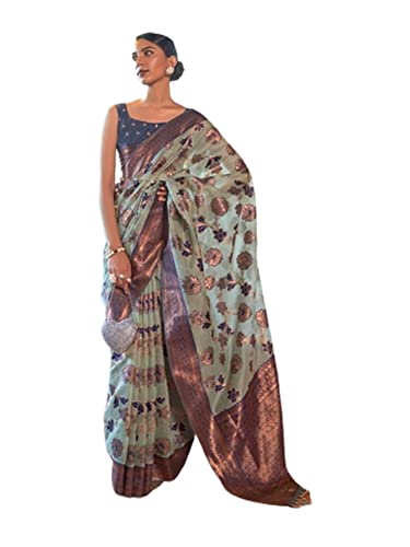 Sari traditionnel en organza de haute qualité robe festive vert 3 pour femme