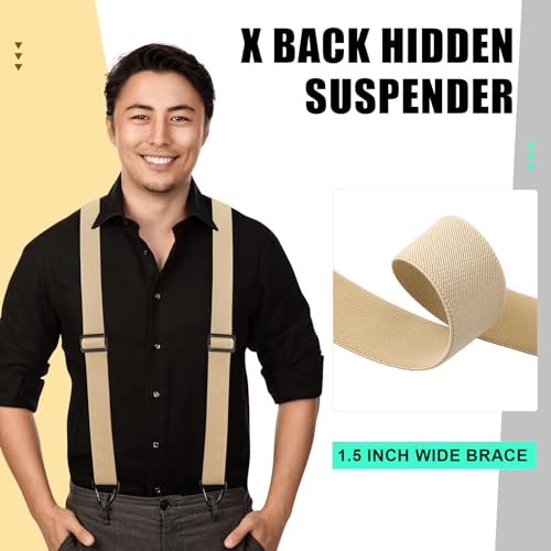 Image of Janmercy 2 Pcs Men's Hidden Suspenders Under Clothing | 1.5 inch X Back Heavy Duty Work for Shirt Jeans