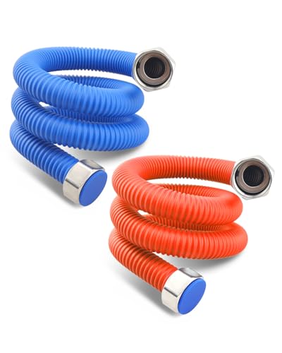 36' Length Flexible Stainless Steel Corrugated Water Heater Connector, Hot and Cold Color Water Heater Hose, 3/4' FIP x 3/4' FIP