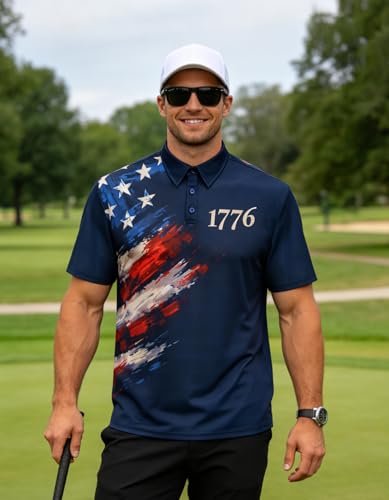 Camisetas polo patrióticas para hombre, camisa de golf USA | tejido suave y transpirable, gráfico de alta definición, polo del 4 de julio para Estados Unidos, ropa casual, ideal para fiestas del Día de la Independencia miniatura 5