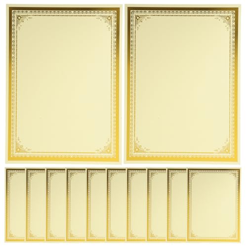 HORIALENCE 12 szt. pustych papierów do certyfikatów: Złoty dokument certyfikatowy - 8,3 x 11,7 cala, papier do nagród za osiągnięcia, papier kartonowy do szkolnych wydarzeń biznesowych i