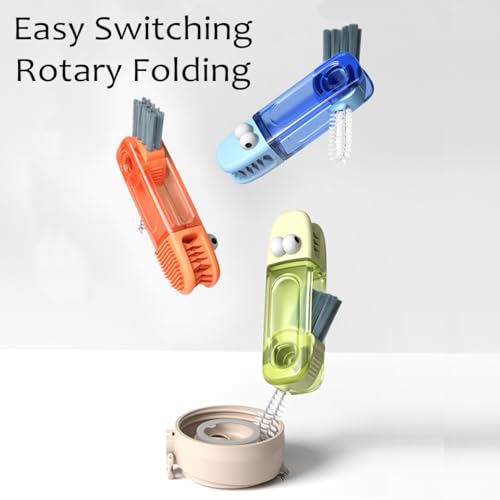 Image of 4-in-1 Bottle Cleaning Brush Set, Multifunction Silicone Cup Lid Gap Cleaner, Home Kitchen Crevice Cleaning Tools, 3 Pcs, Blue