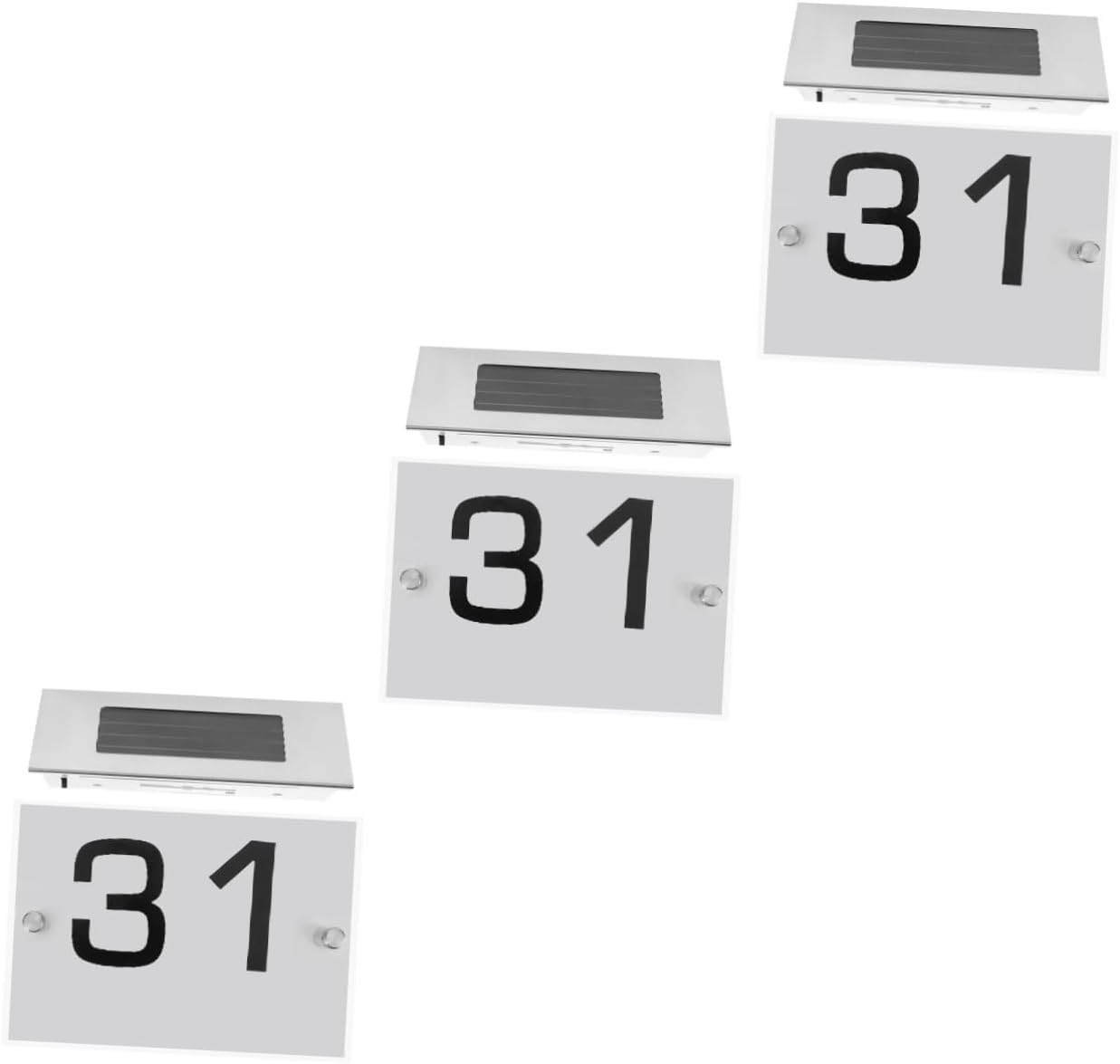 POPETPOP 3sets Solar Powered Number Sign Stainless Steel Address Plaque Light Sensor for Visibility Outdoor Use Solar Doorplate Light for Home Address Display