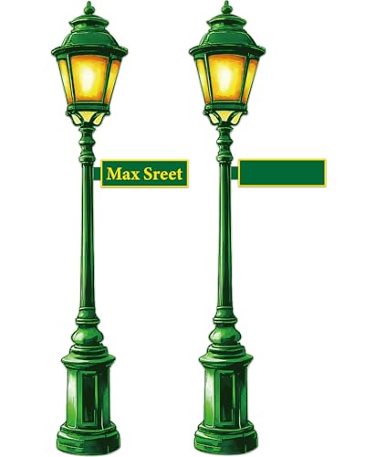 2 Piece Street Sign Lamp Post Column Pull Down Cut Outs Lamp Post with Street Party Decorations for Birthday Party Green Lamppost Wall Photo Backdrop Photography Background Supplies Green
