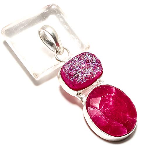 Pendentif Jagdalk rubis et argent 925 fait main avec titane rose