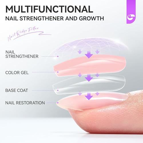 Image of Nail Ridge Filler For Damaged Nails: Gelike ec 8 in 1 Nail Strengthener for Thin Nails and Growth,Protein Nail Ridge Filler with Top Coat Free