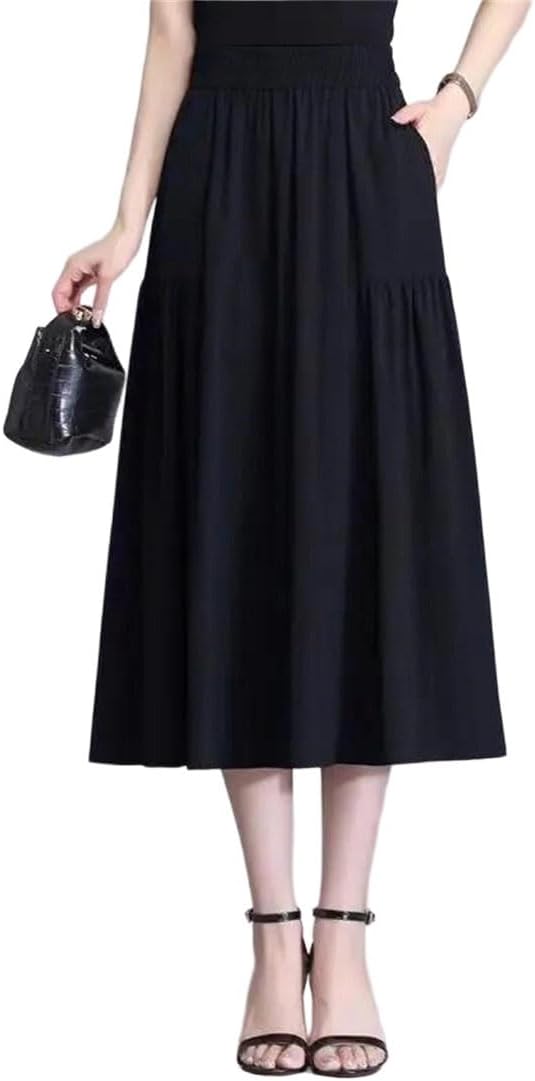 Women's High-Waisted Pleated Midi Skirt A-Line Style Casual Suitable for Everyday Wear Office and Parties
